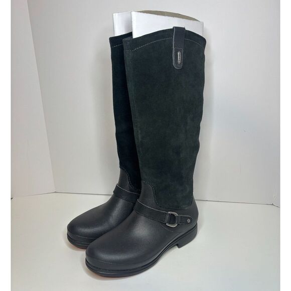 Crocs Paisley Suede Rubber Women Knee High Long Boots Winter Comfy Durable Pink - Picture 6 of 13